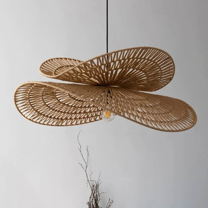 Retro round tight-weave rattan LED pendant light – another view