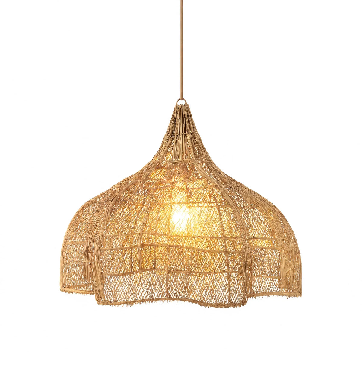 Taormine handwoven scalloped rattan pendant light – natural variant