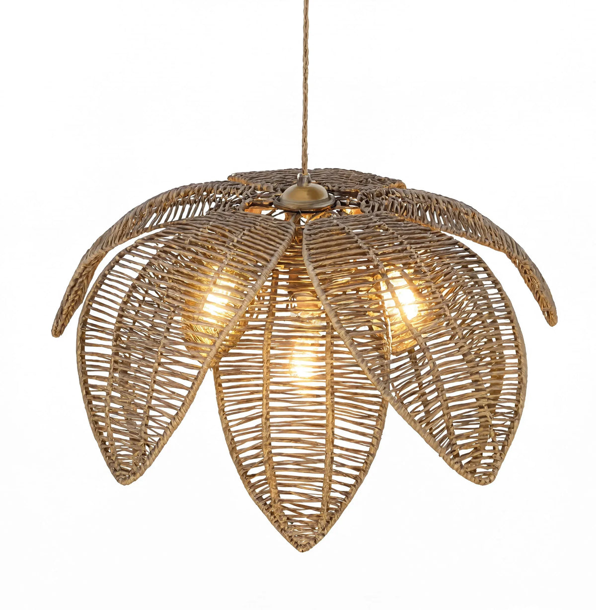 Céfalu rattan palm leaf flower pendant light – natural variant