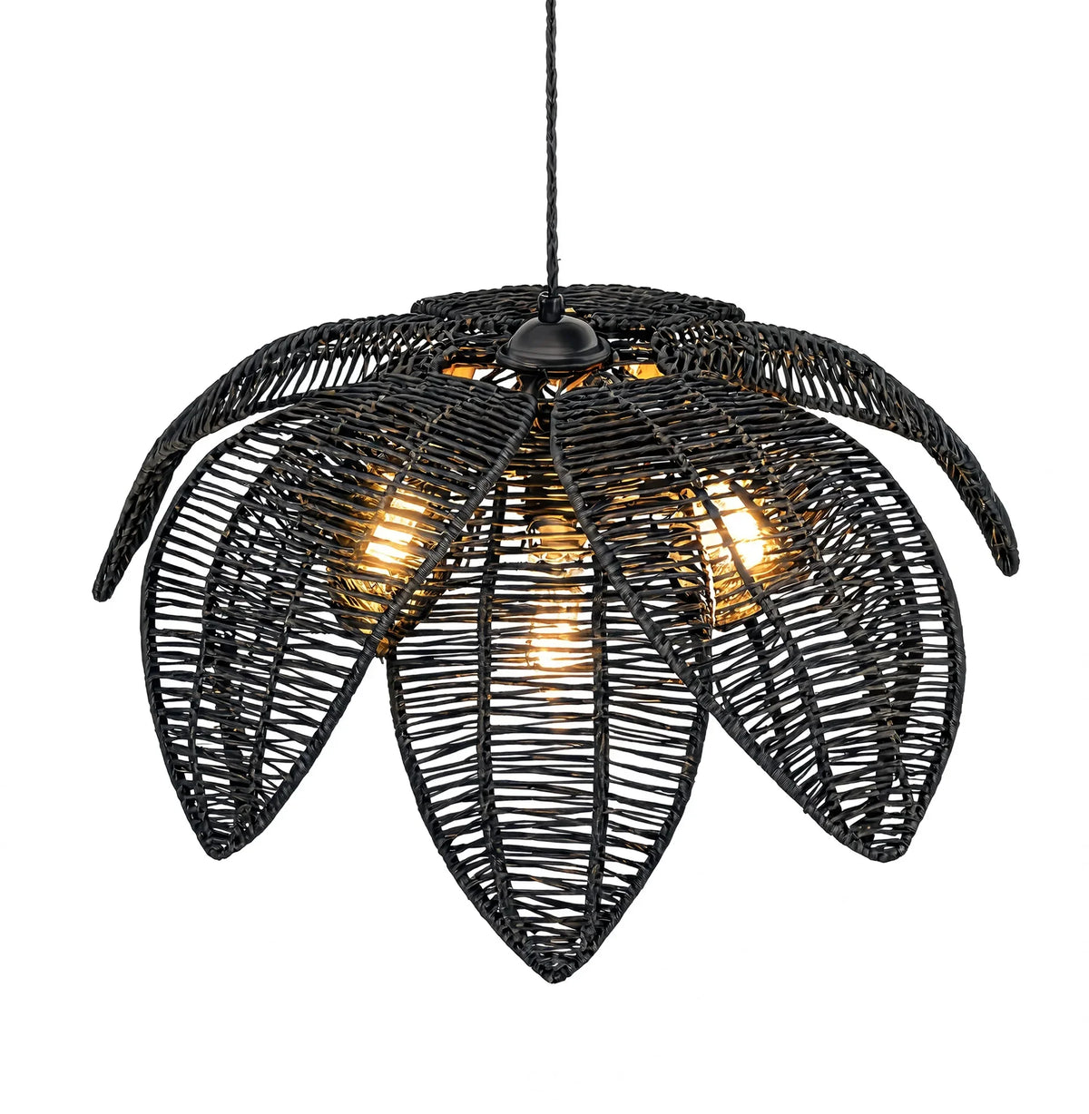 Céfalu rattan palm leaf flower pendant light – black variant, another view