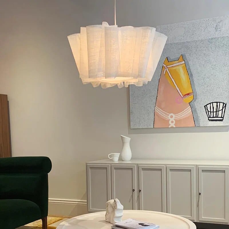 Japanese-style wabi-sabi fabric pendant light – shown in a room setting