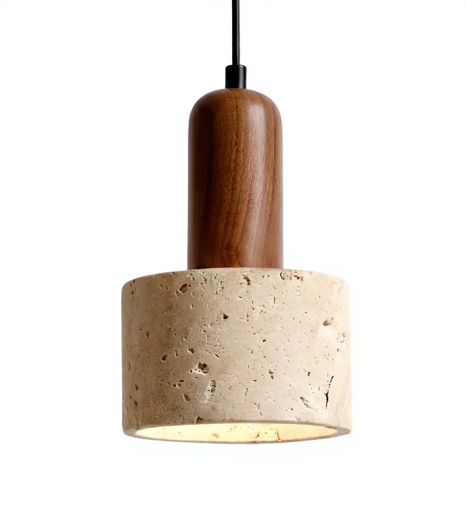 Capitello travertine and solid walnut pendant light