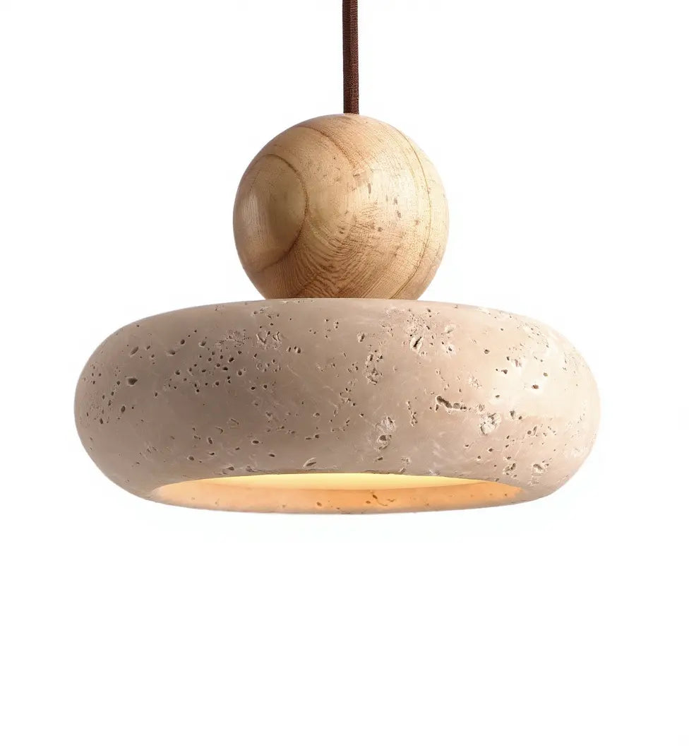 Lipari travertine and light wood ball pendant light