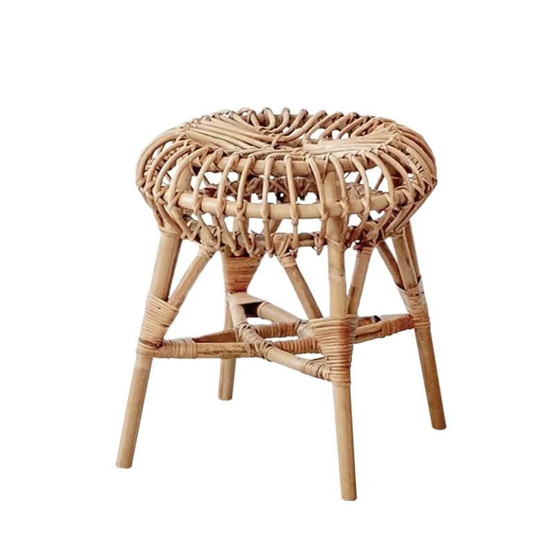 Round Scandinavian wicker stool with slender tapered legs