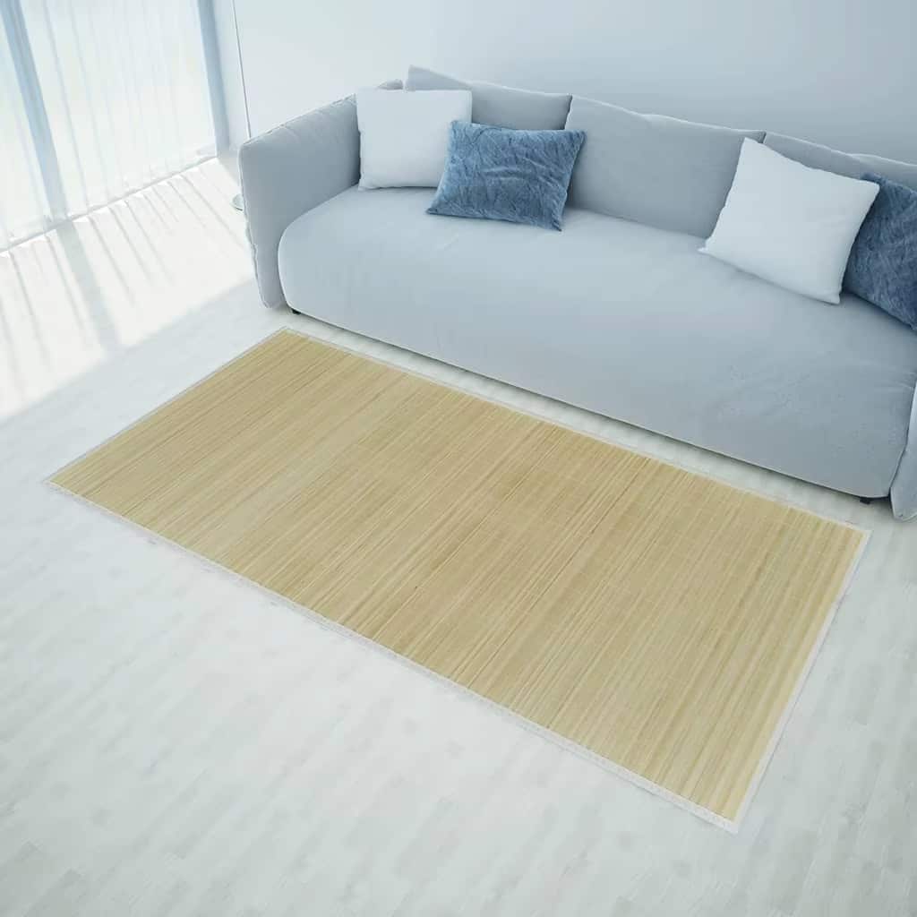 Rectangular beige bamboo slat rug – shown in a room setting
