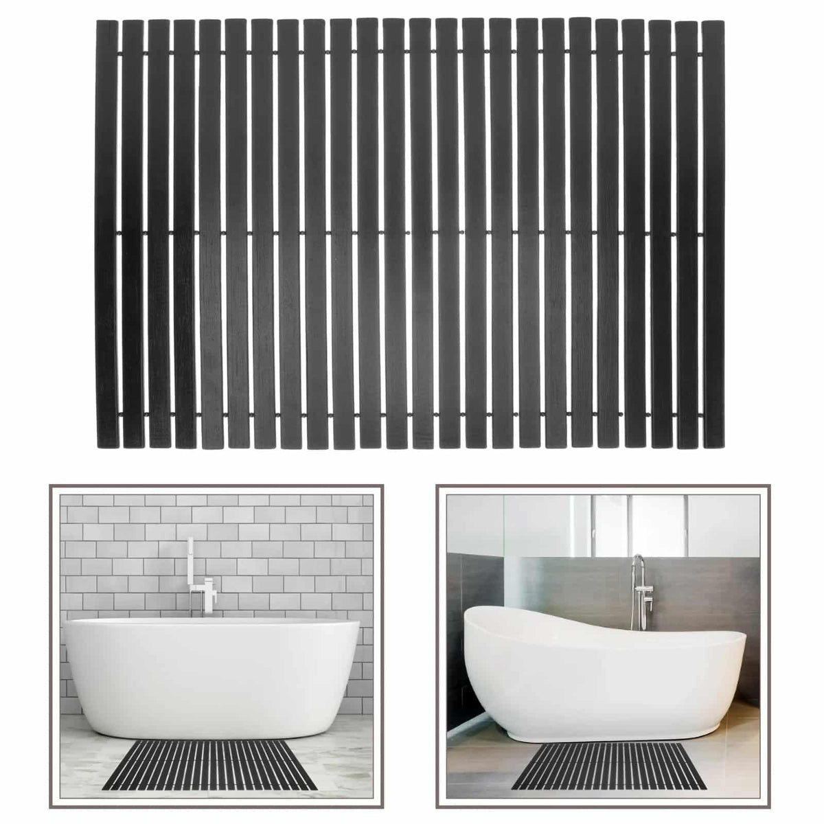 Graphic bamboo slat area rug – multiple views