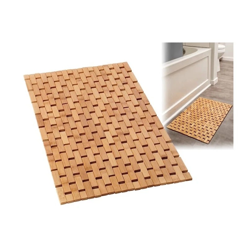 Natural bamboo slat rug with a non-slip back – multiple views (2)