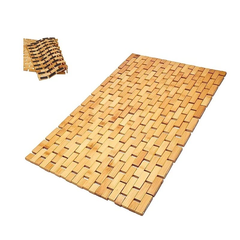Natural bamboo slat rug with a non-slip back – multiple views