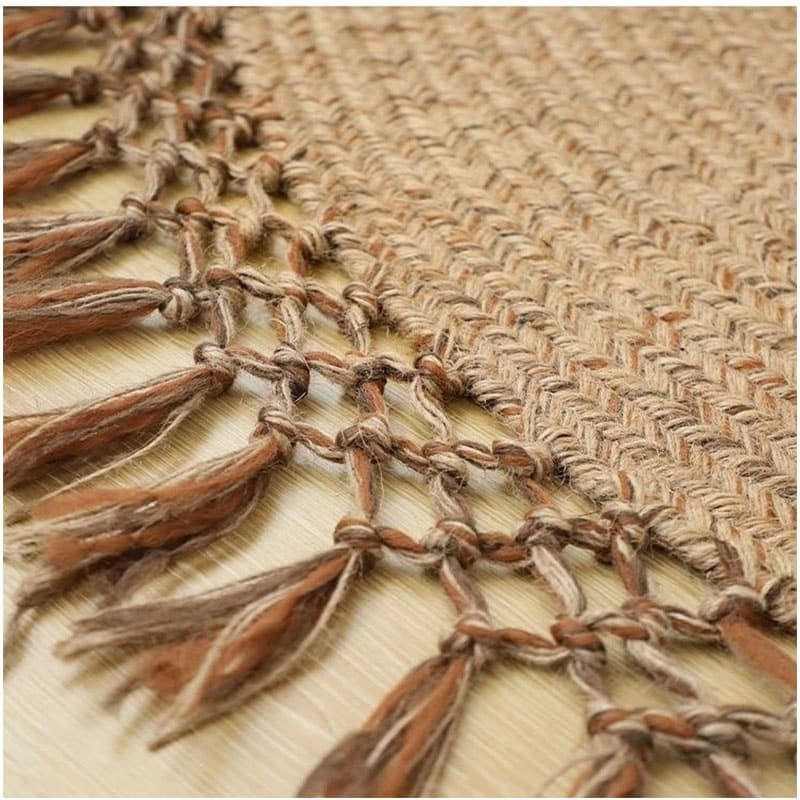 Retro round natural jute floor rug – close-up detail (3)