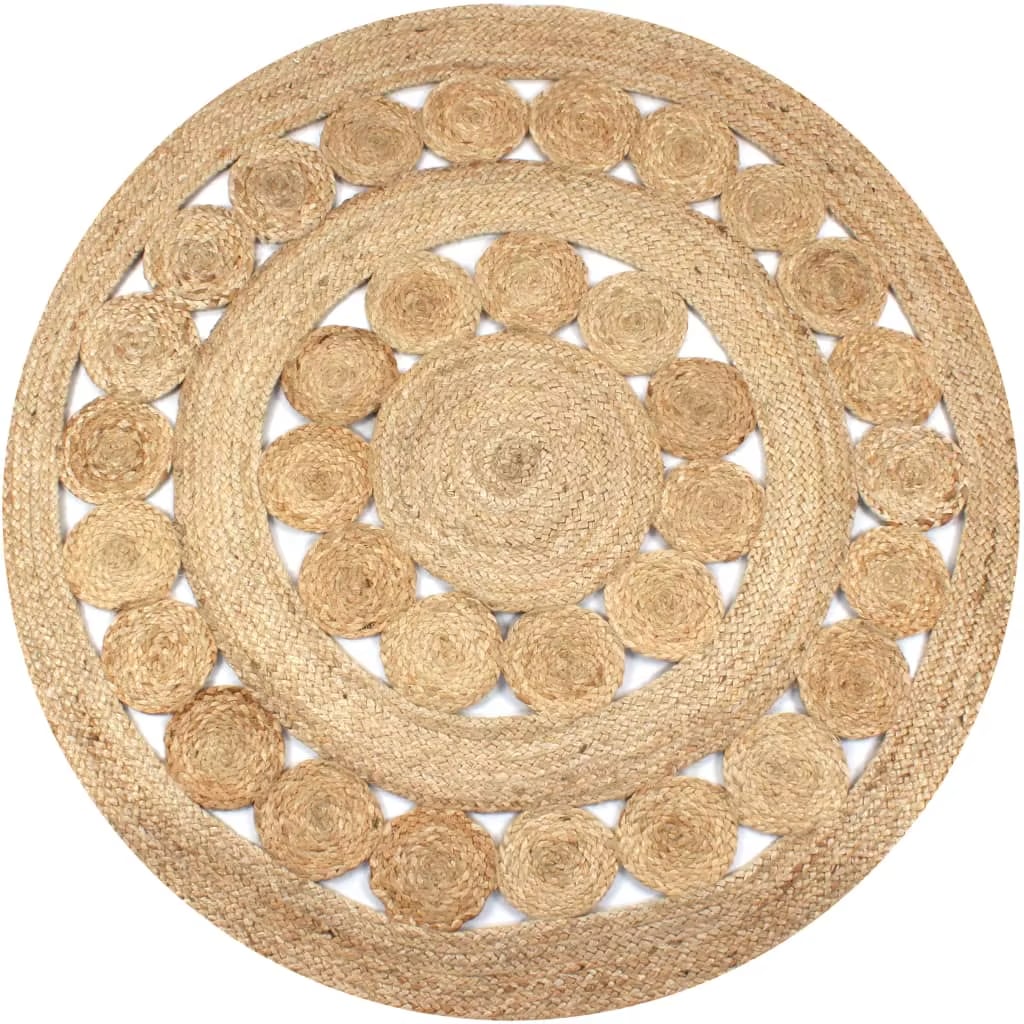Handwoven natural jute rug with interlaced circles