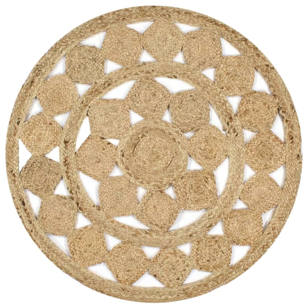 Round tightly woven jute rug in warm beige