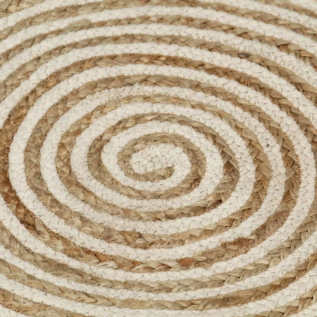 Round spiral jute and cotton rug in sand and ecru – close-up detail