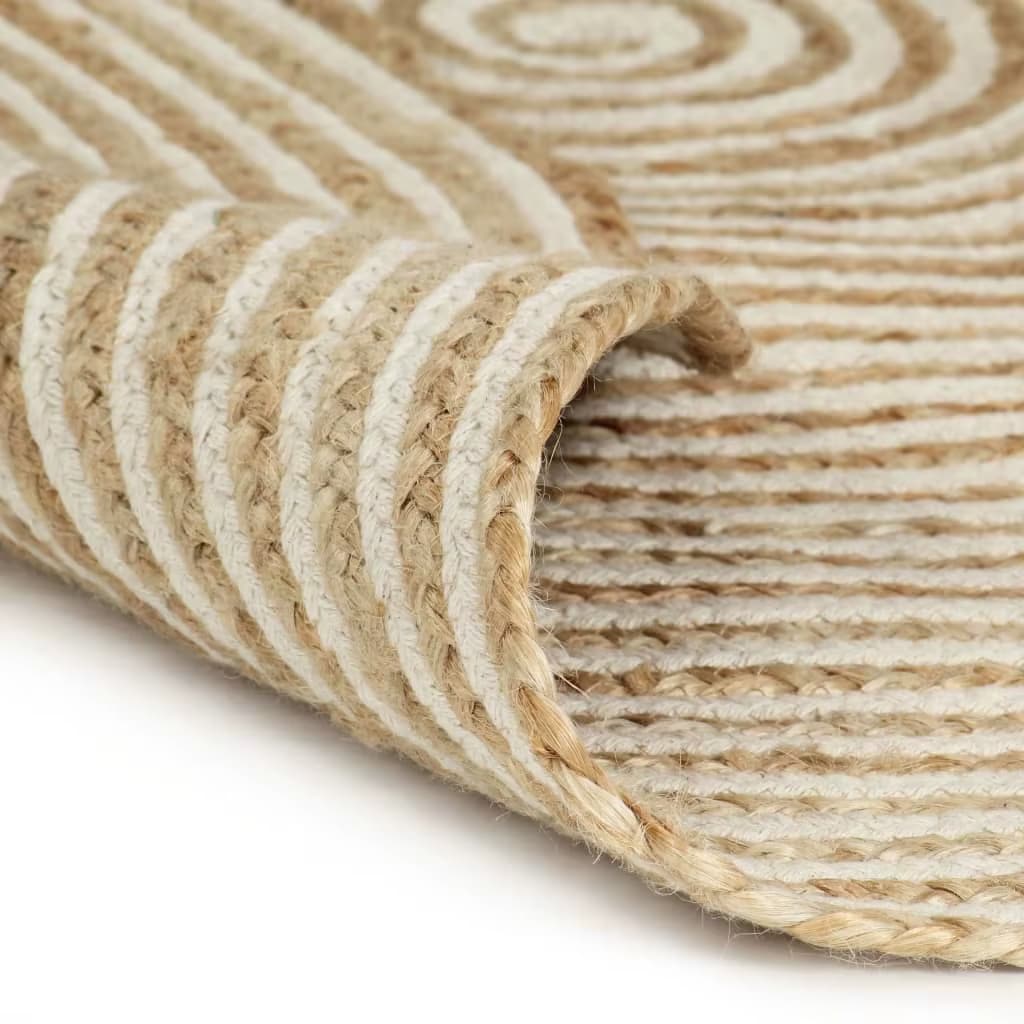 Round spiral jute and cotton rug in sand and ecru – close-up detail (2)