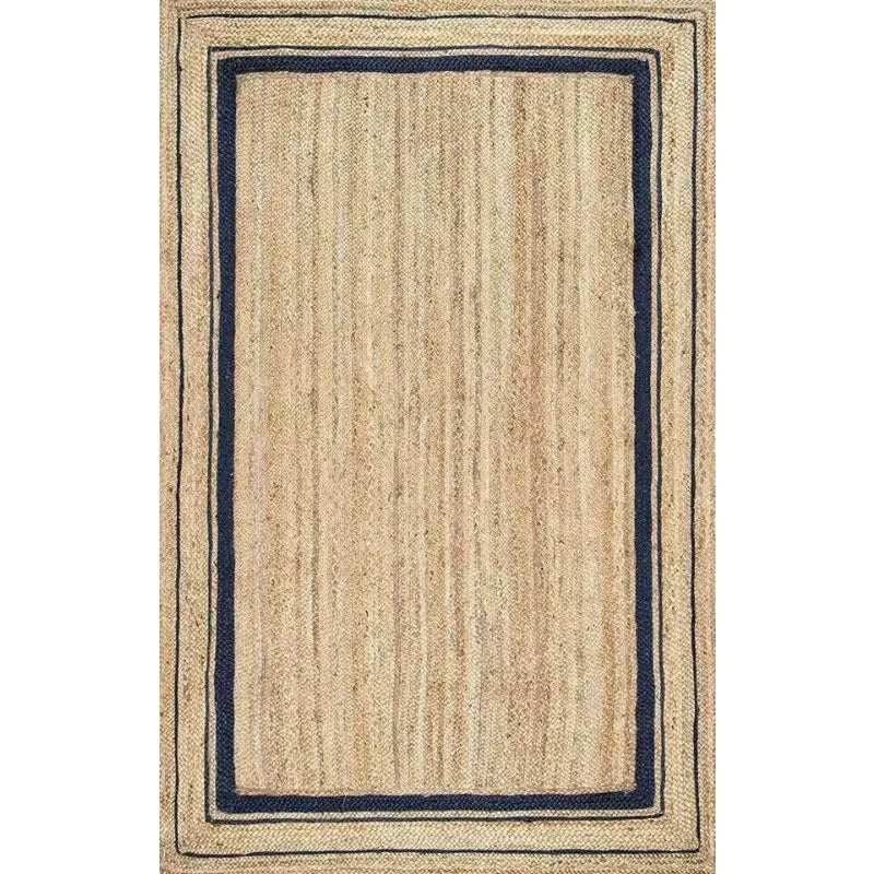 Rustic rectangular wicker rug with dark edging