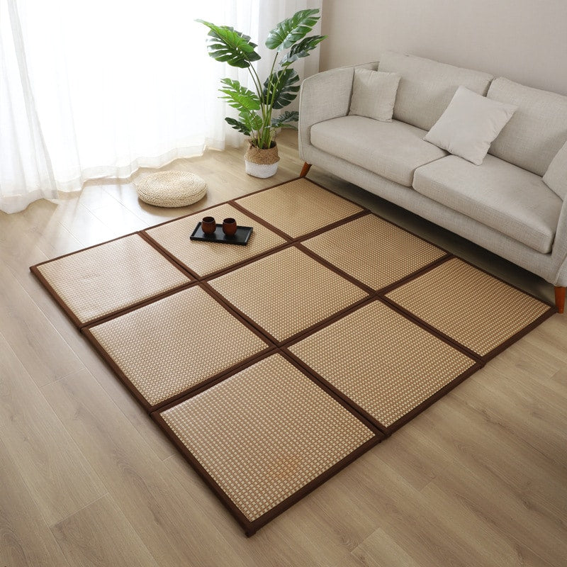 Thick folding Japanese-style rattan mat – shown in a room setting (2)