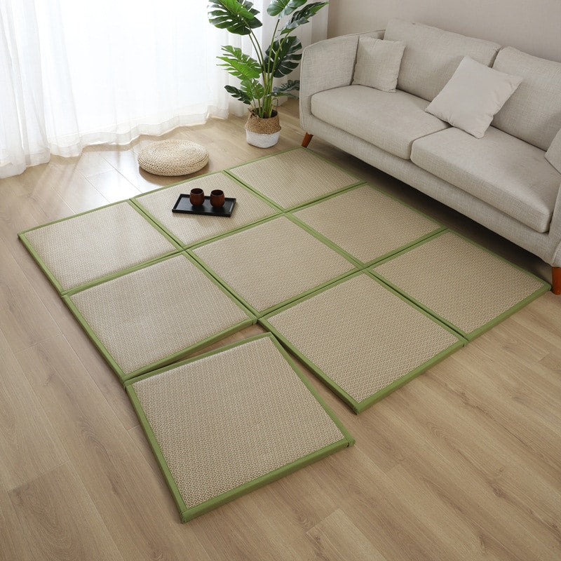 Thick folding Japanese-style rattan mat – shown in a room setting (3)