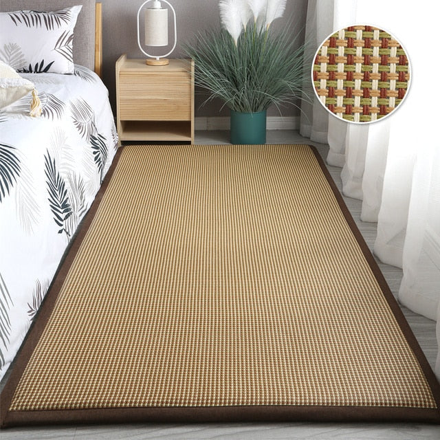 Thick flat-woven synthetic rattan rug – multiple views