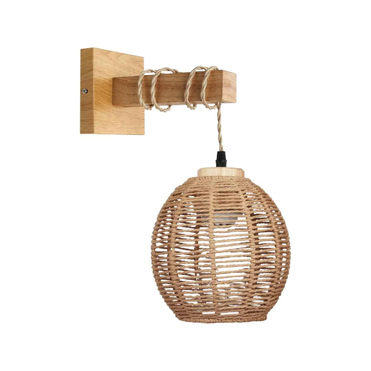 Hanging handwoven rattan ball wall light