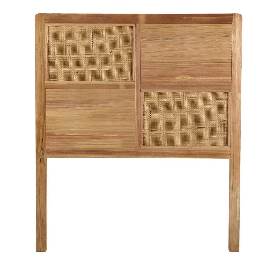 Wood and rattan headboard handwoven on a solid wood frame
