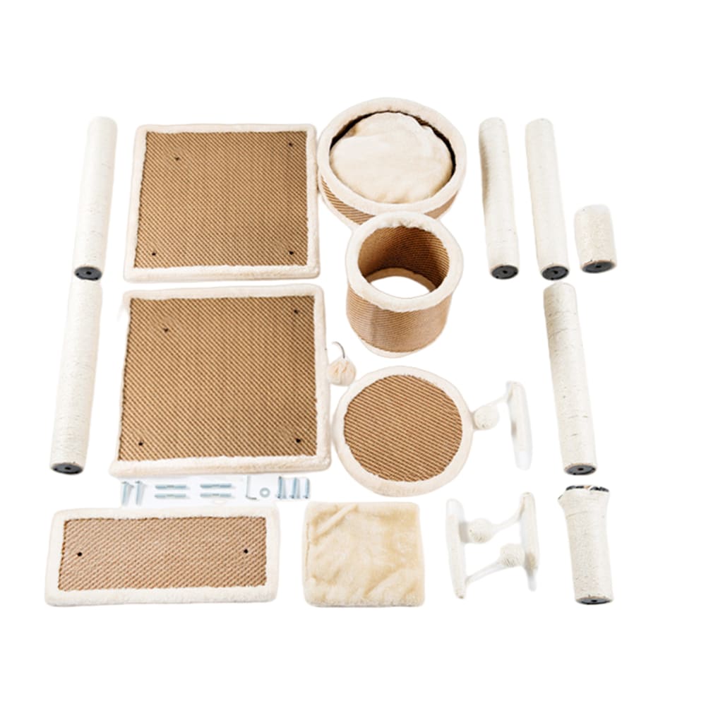 Rattan cat tower with soft fleece lining – multiple views