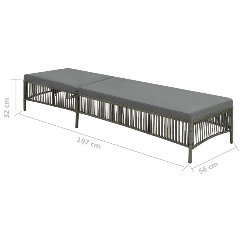 Gray PE rattan sun lounger with a cushion – dimensions diagram