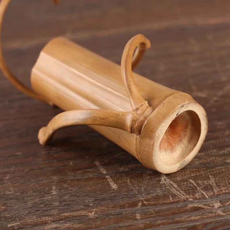 Decorative cylindrical handwoven bamboo vase – close-up detail