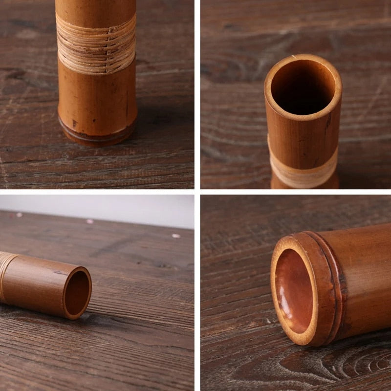 Vintage-style cylindrical bamboo vase – multiple views