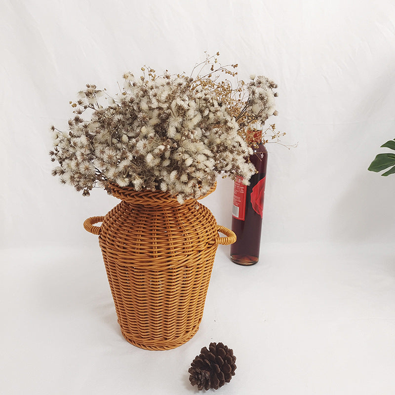 Modern woven rattan art vase with a slender form – another view (2)