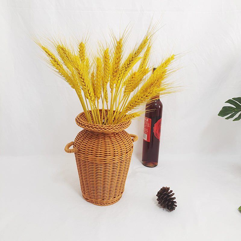Modern woven rattan art vase with a slender form – another view (3)