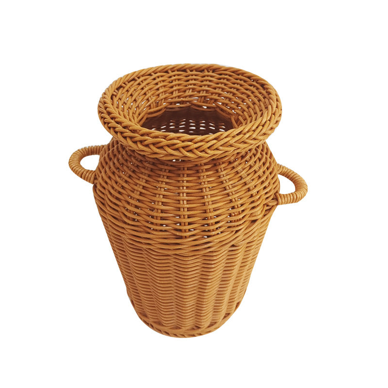 Modern woven rattan art vase with a slender form