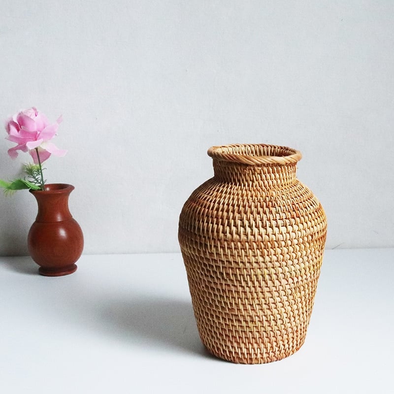 Classic slender natural rattan vase – another view