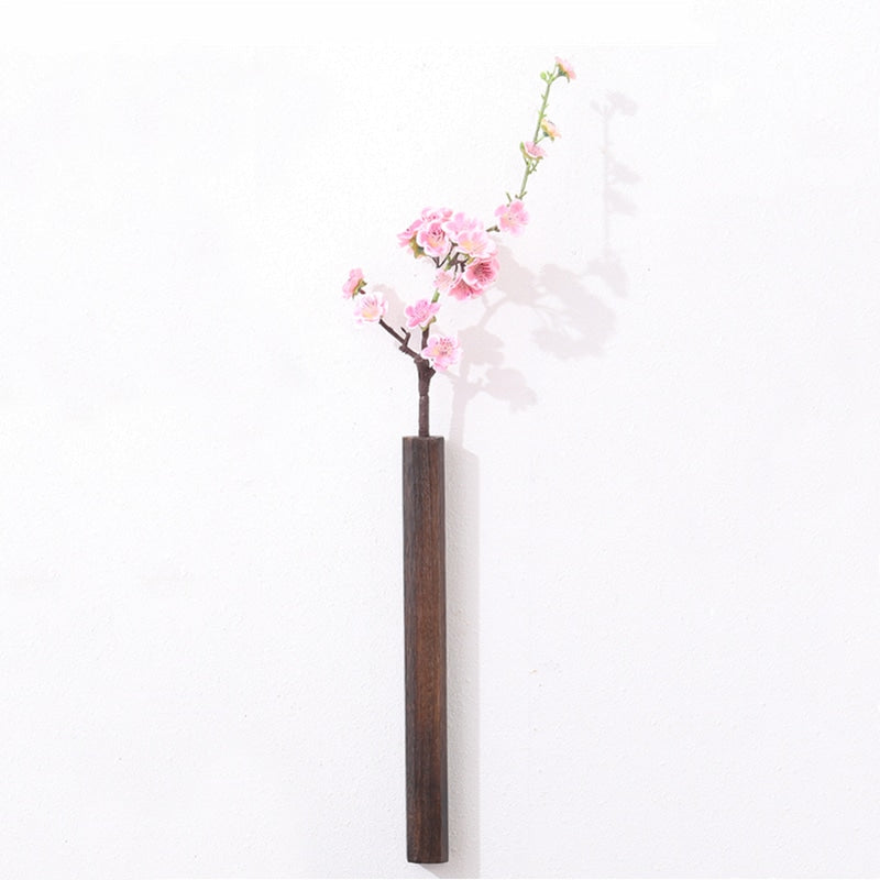 Slim dark wood wall vase with clean lines – another view