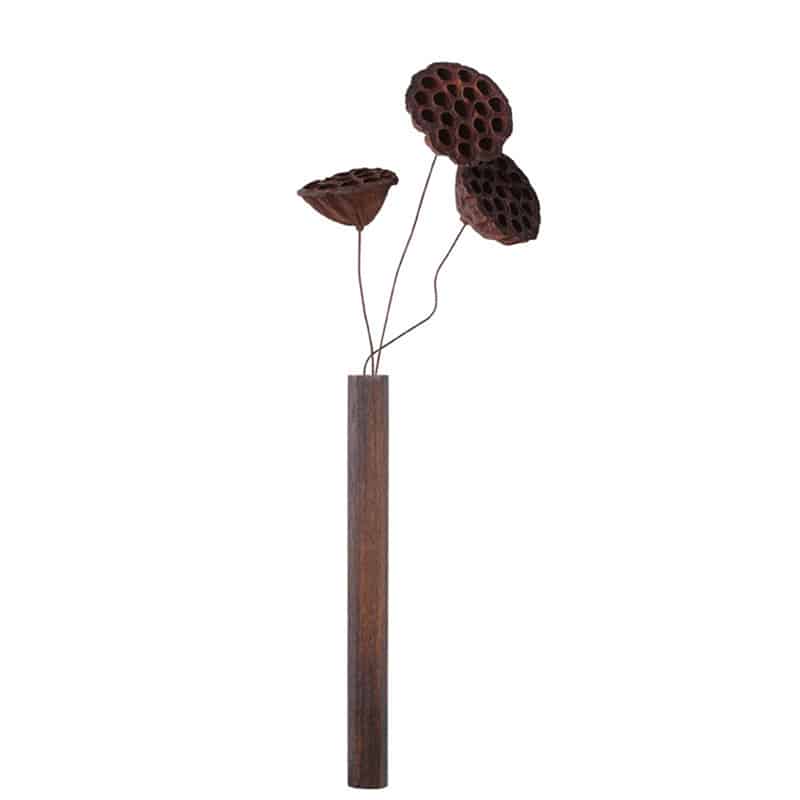 Slim dark wood wall vase with clean lines