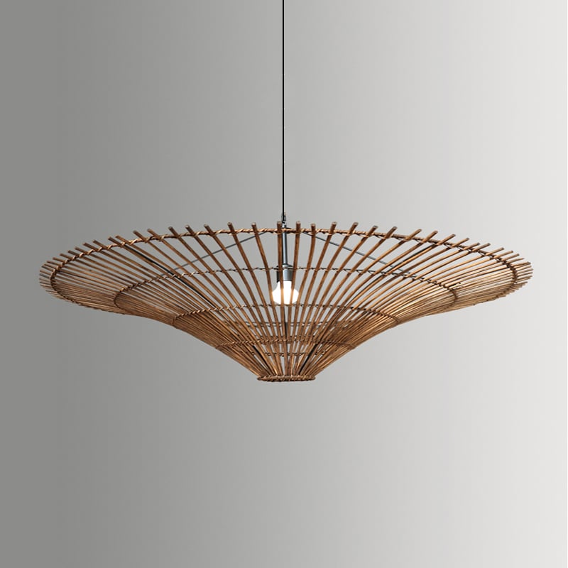 Retro-modern handwoven rattan LED ceiling light – brown variant, another view