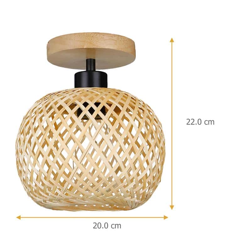 Handwoven rattan ball ceiling light with a tight matte weave – dimensions diagram