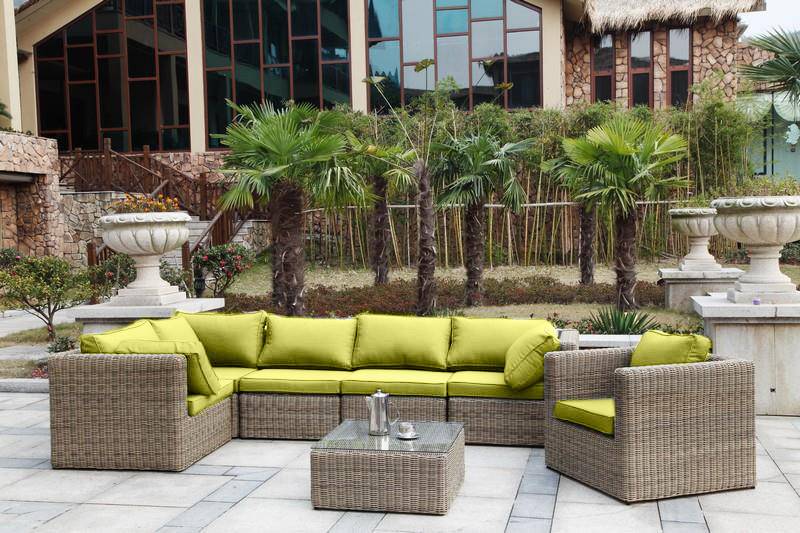 Genius olefin cushion cover set for Liberty modular lounge – shown outdoors (2)