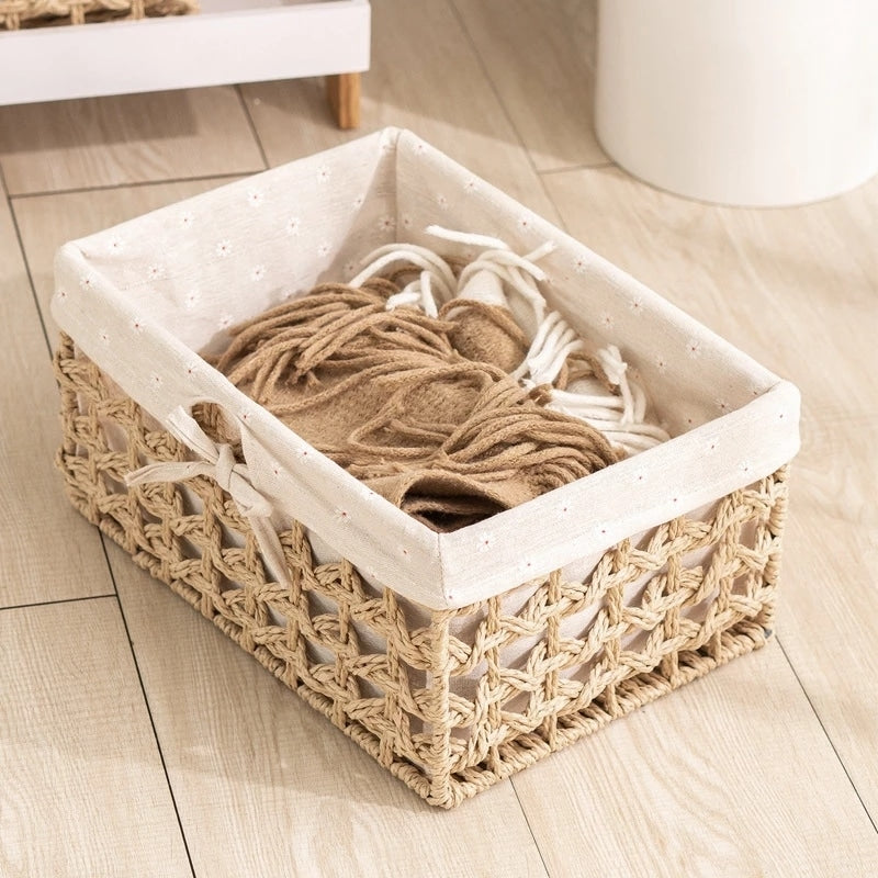 Round handmade woven rattan storage basket – close-up detail