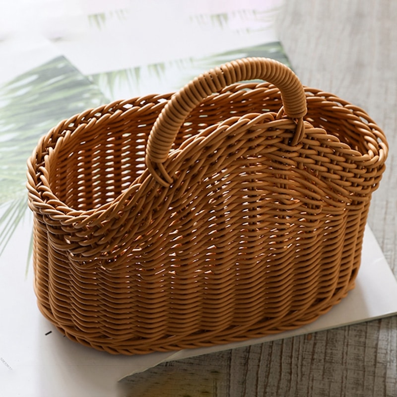 Woven natural rattan storage basket with a sturdy handle – another view