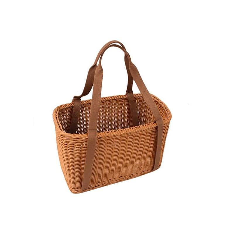 Woven picnic basket with soft, flexible handles