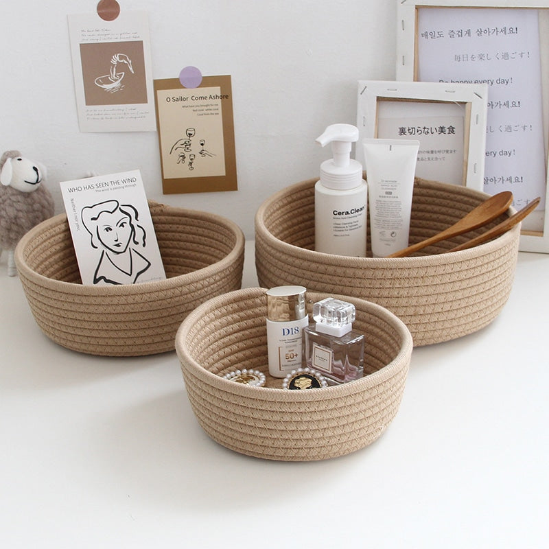 Nordic round cotton rope basket with handles – multiple views (3)