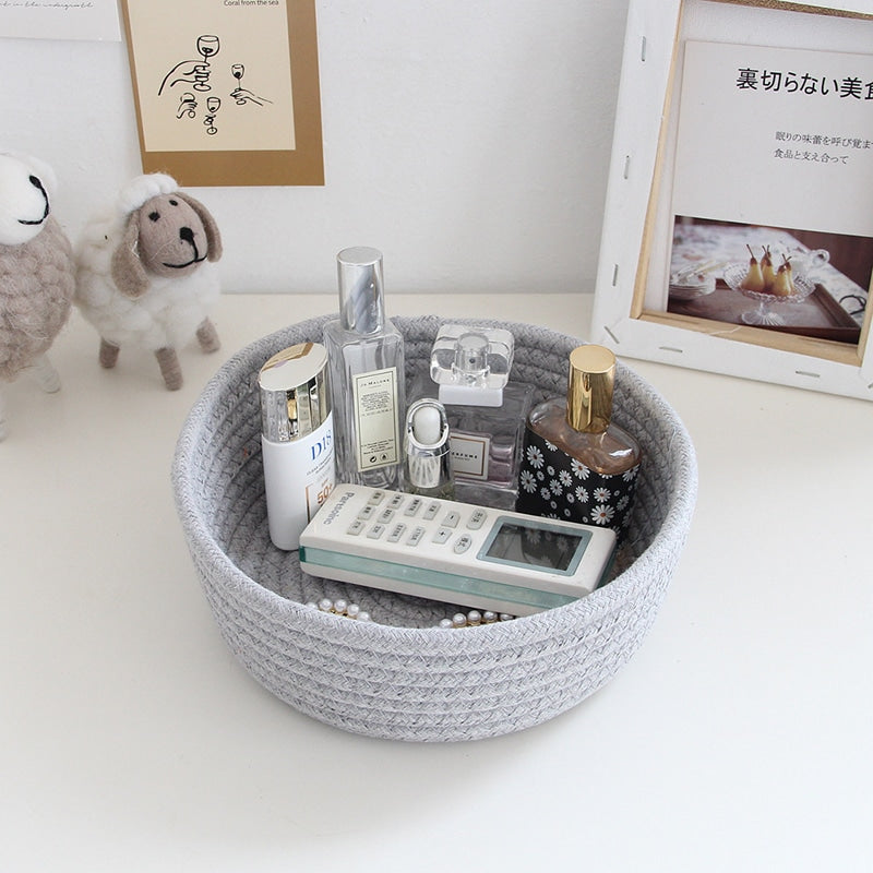 Nordic round cotton rope basket with handles – gray version