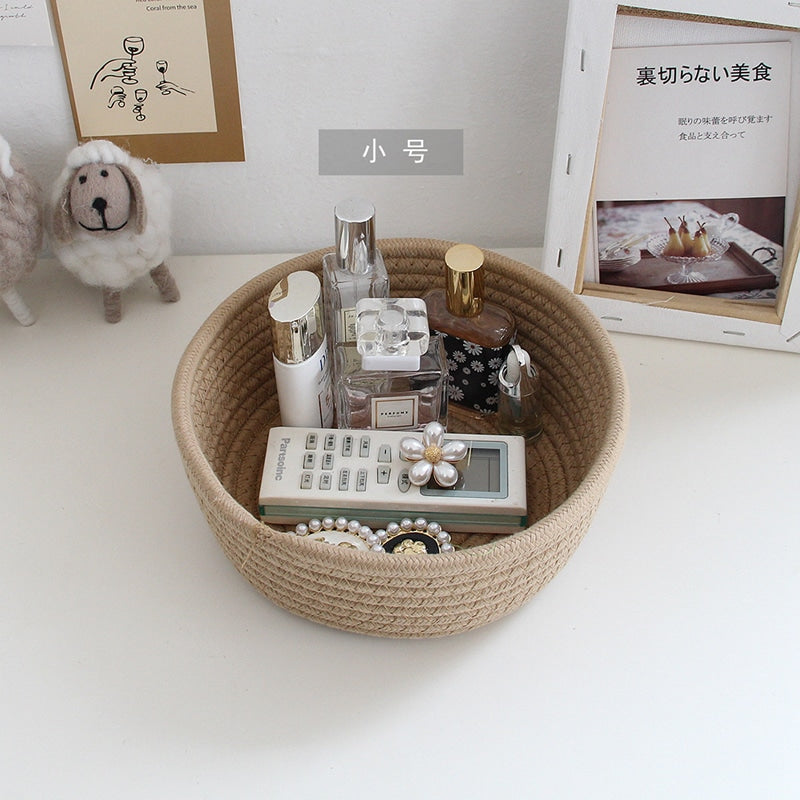 Nordic round cotton rope basket with handles – beige variant, another view