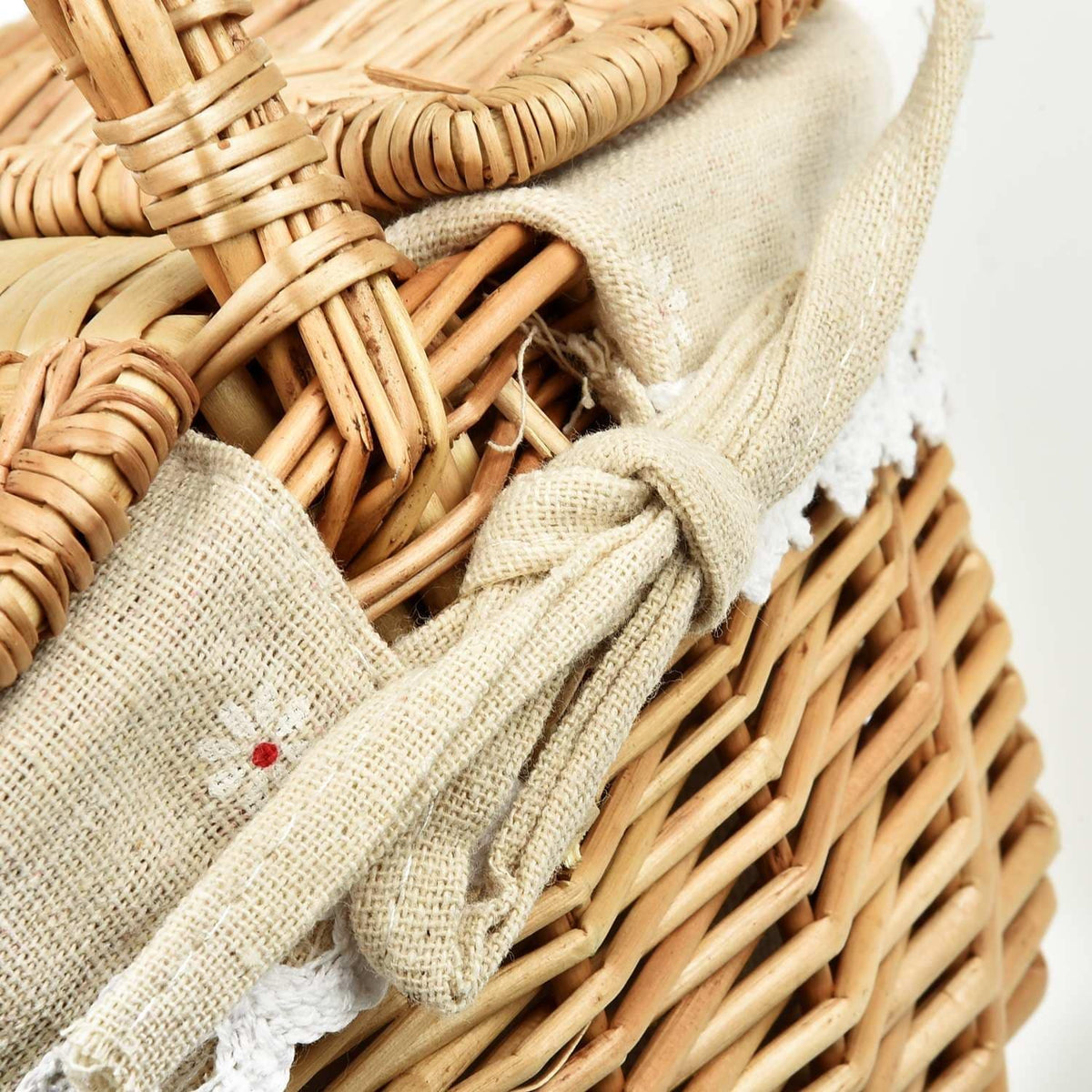 Woven rattan basket with a flip lid – close-up detail