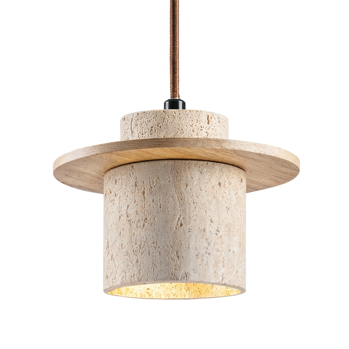 Colophon travertine and wood pendant light – light wood variant