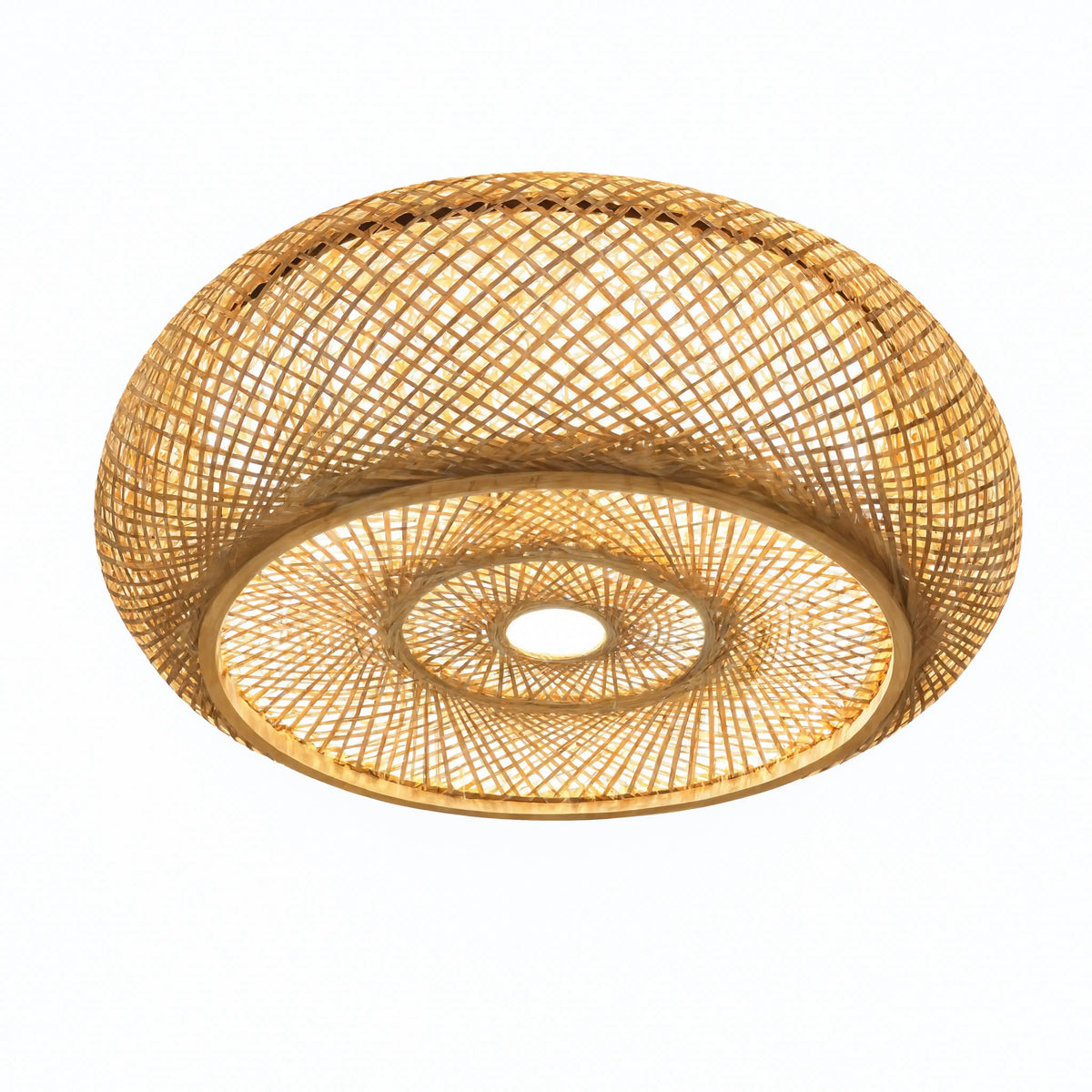Ithaque woven rattan flush mount ceiling light with concentric circles