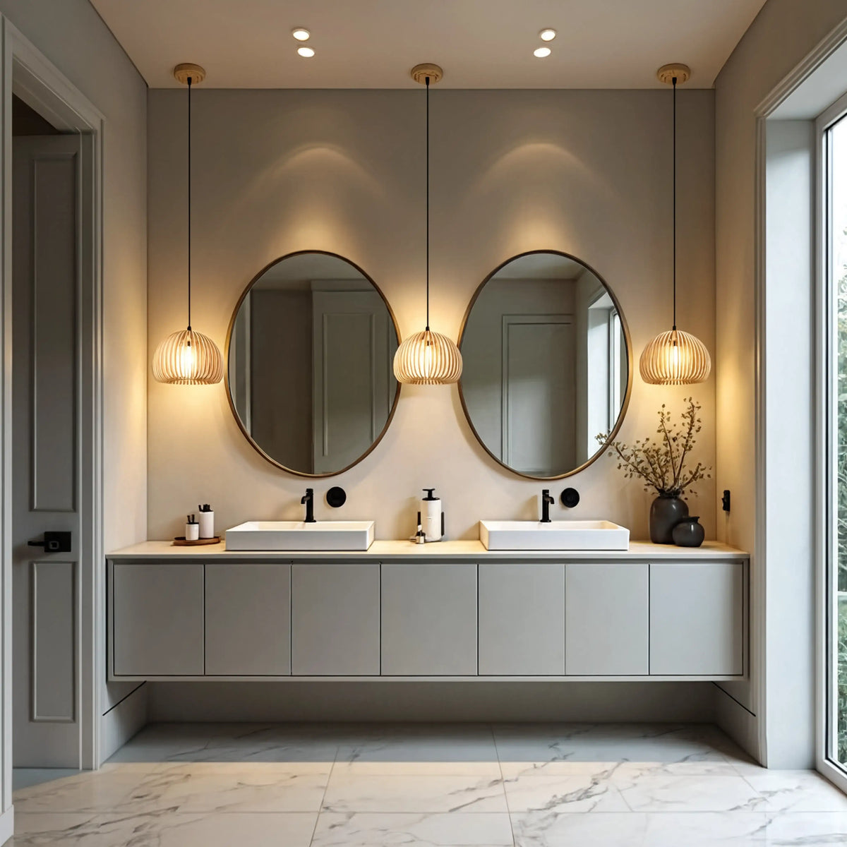 Kea rattan lantern pendant light – shown in a bathroom (3)