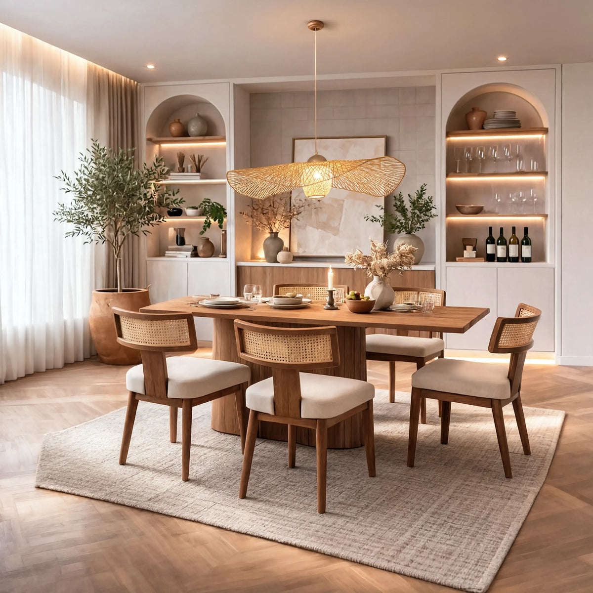 Marettimo wide-brim rattan hat pendant light – shown in a room setting (3)