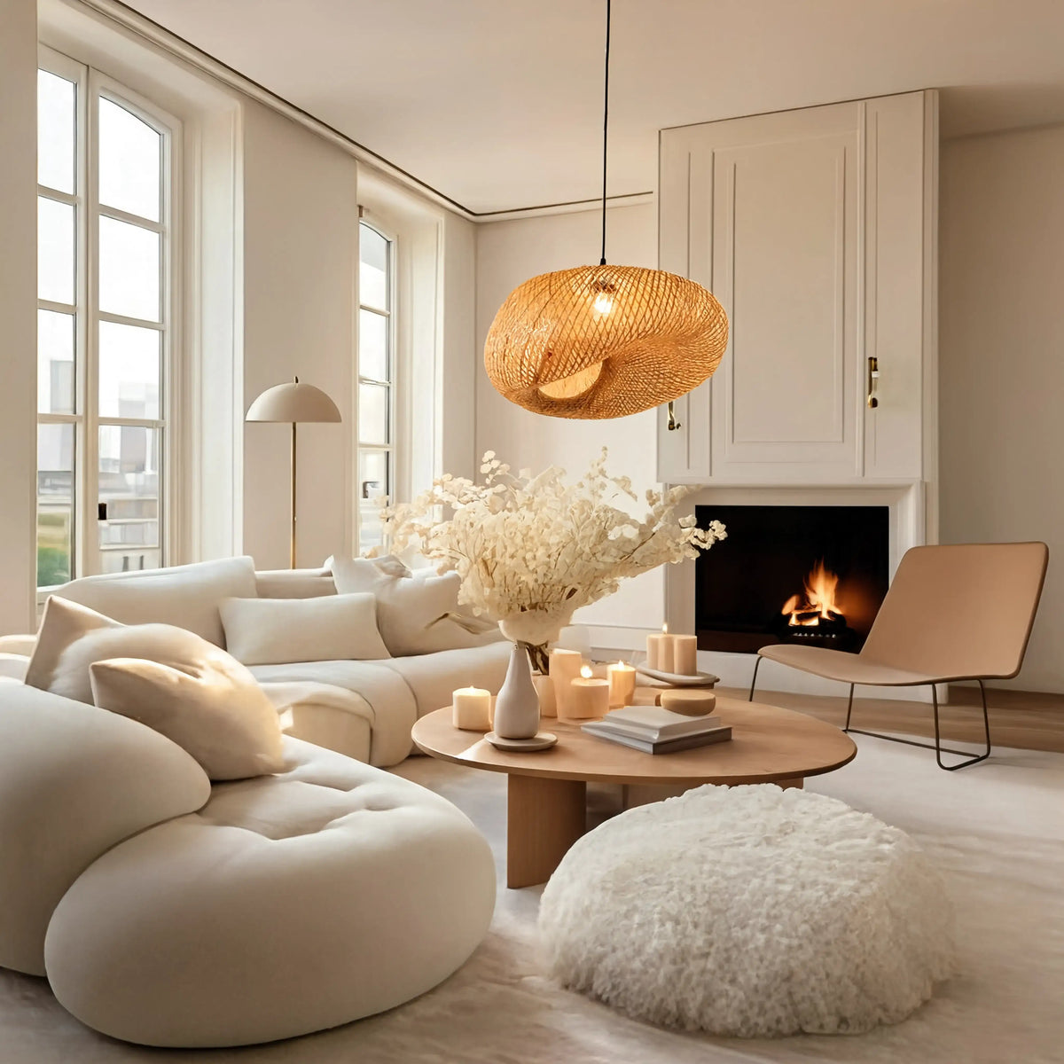 Triton twisted woven rattan pendant light – shown in a bedroom (6)