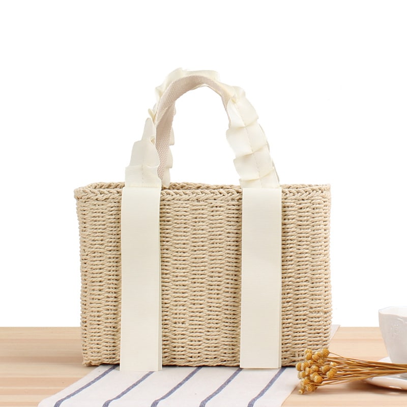 Woven straw handbag with a honeycomb texture – beige variant, another view