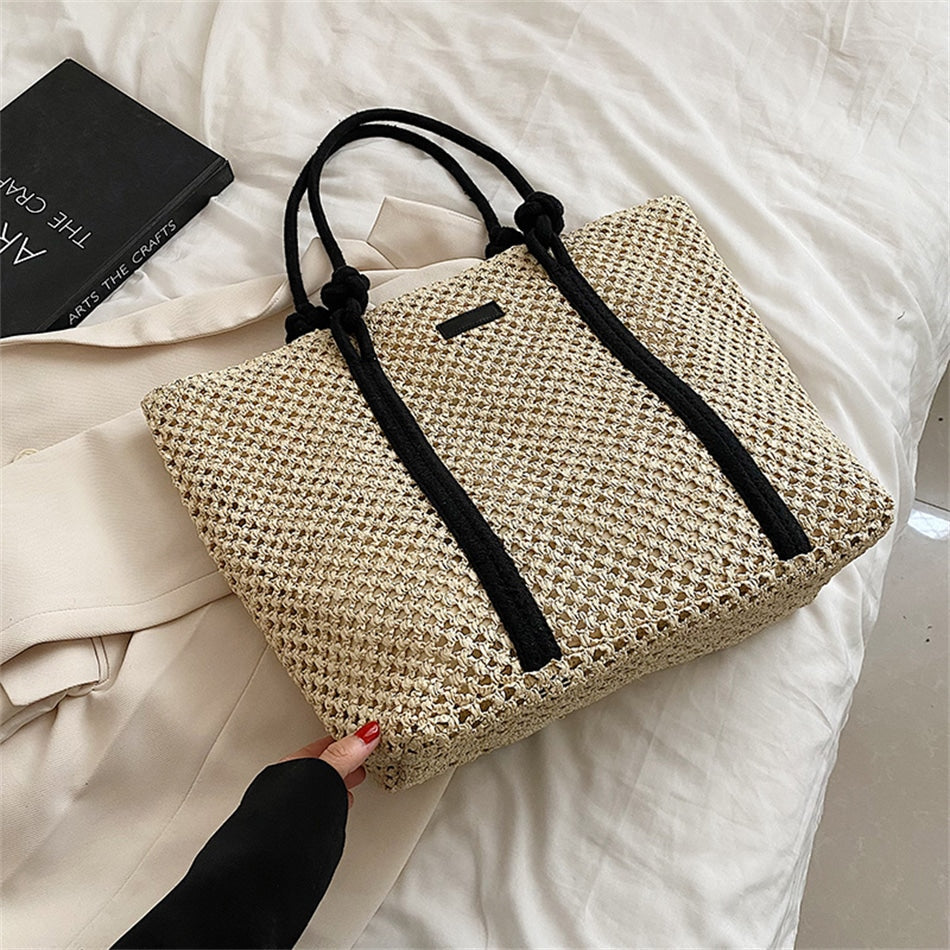 Woven straw handbag with handles – beige variant, another view